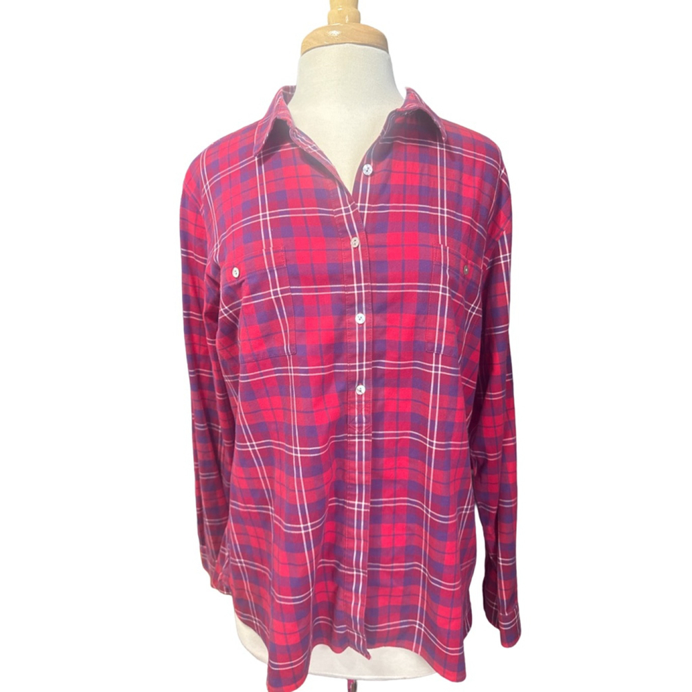 L.L.Bean Red Purple Plaid Button Down Shirt XL